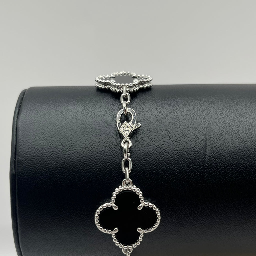 PULSO TRÉBOL SILVER NEGRA CZ