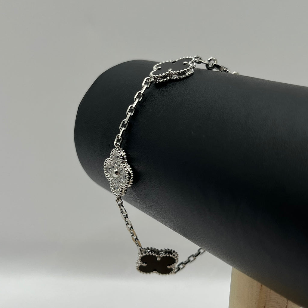 PULSO TRÉBOL SILVER NEGRA CZ