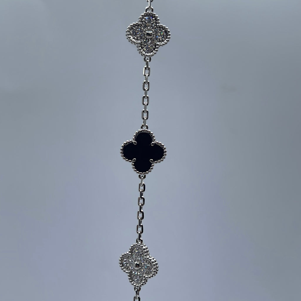 PULSO TRÉBOL SILVER NEGRA CZ